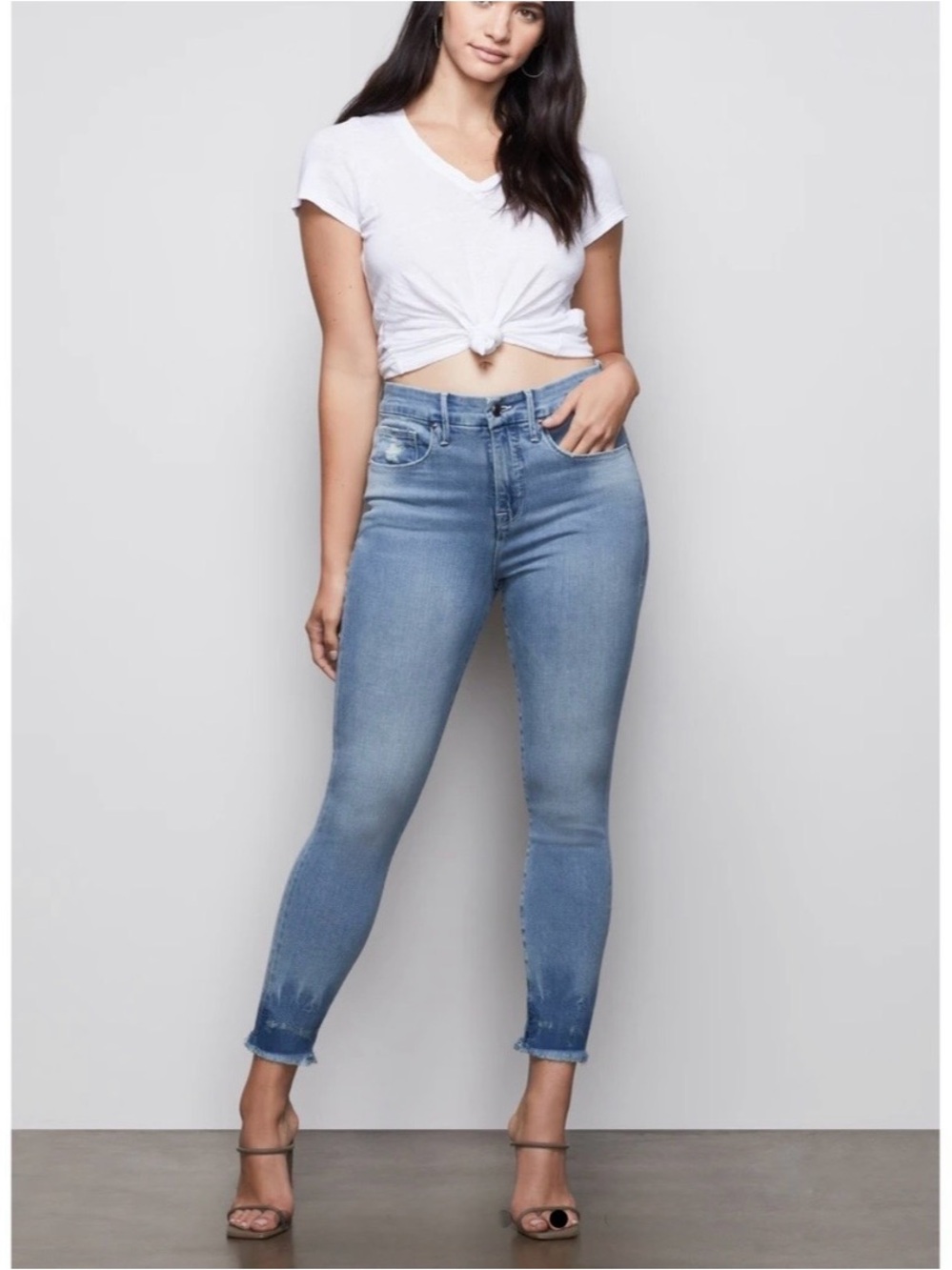 Good American Good Legs Shadow Washed Frayed Hem Skinny Jeans